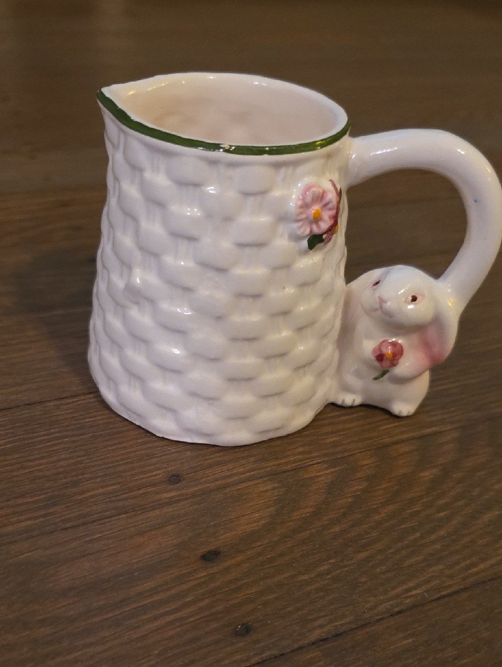 Avon- Vintage 1970s Ceramic Bunny Collection Basket Weave Creamer